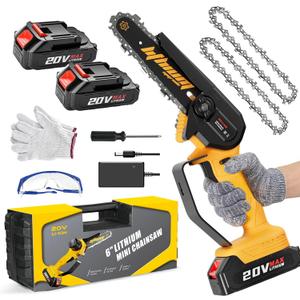 Mini Chainsaw 6-Inch with 2 Battery Mini Electric Chain Saws Cordless Handheld Portable Small Chainsaw for Wood Cutting (A-yellow Mini Chainsaw 6-inch With 2 Battery)