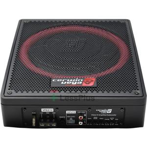CERWIN-Vega! VPAS12 12-Inch 600W Compact Powered Subwoofer  Slim Design with Passive Radiator, Bass Boost & Remote Control  Perfect for Cars, Trucks & SUVs