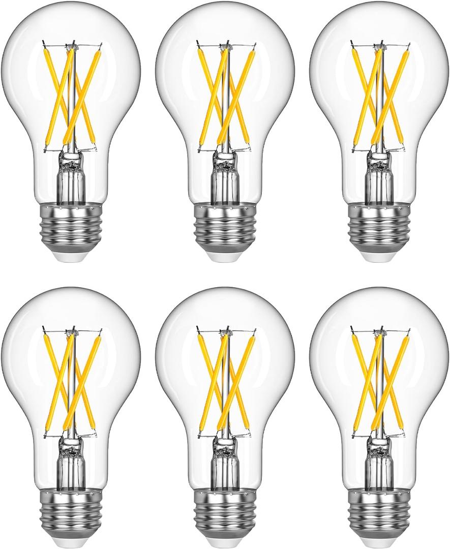 EDISHINE 6 Pack LED Edison Bulbs, A19 Dimmable Light Bulb, 800LM 4000K Cool White Light, 240 Beam Angle & E26 Base, 8W Equivalent 60W, Decorative Antique LED Filament Bulbs for Home