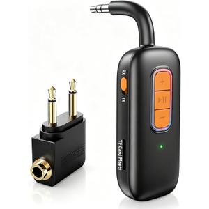Bluetooth Transmitter Receiver 3-in-1 Airplane/Car Wireless Adapter for AirPod/Headphone, Works with 3.5mm Aux Jack on Airflight/TV/Gym Equipment/Home Stereo, Support TF Card Play