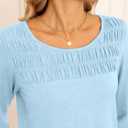 ANRABESS Women Shirts Long Sleeve Crewneck Smocked Tunic Tops with Leggings Dressy Casual T-Shirt Business Work Blouses (Blue, L)