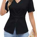 Blooming Jelly Womens Dressy Business Casual Blouse Pleated V Neck Tops Trendy Smocked Work Shirt Summer Outfit 2025 (Medium)