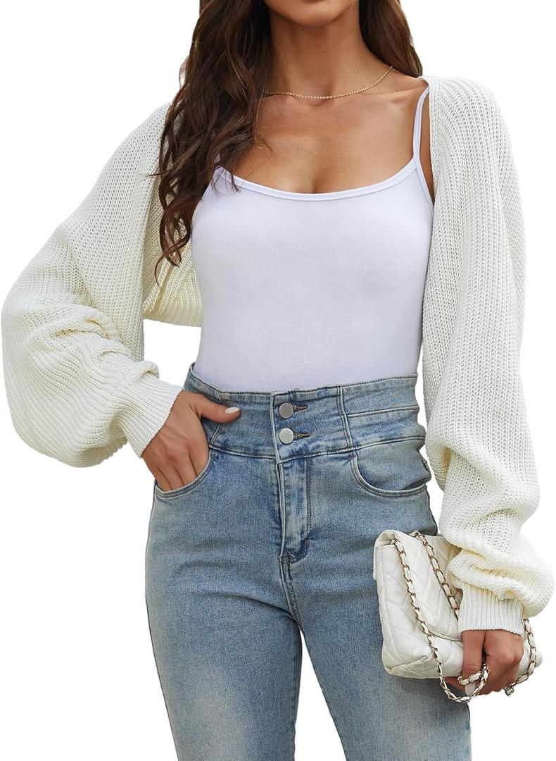 ZUGJAM Women's Cropped Cardigan Bolero Shrug Sweater 2025, Beige, S
