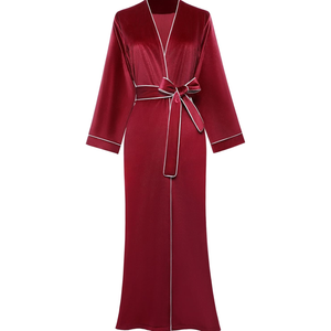 PRODESIGN Women's Long Velvet Robe Soft Warm Bathrobe Pure Color Sleepwear with Trim Loose Nightgown, Size S/M