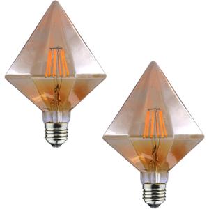 Lxcom Lighting 8W LED Edison Light Bulb E26 Dimmable Vintage Bulbs 80W Equivalent Soft Warm White 2200K D110 Diamond Shape Amber Glass Decorative LED Filament Bulbs for Bar Home Restaurant, 2 Pack