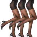 G&Y 3 Pairs Women's Sheer Tights - 20D Control Top Pantyhose with Reinforced Toes (Black, XL)