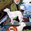 Man in Boat With Dogs Movie Painting Poster Motorboat On Water Film Cool Wall Art Print Poster 16x24