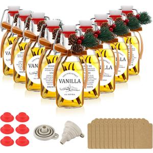 Sieral 9 Sets Vanilla Extract Bottles Clear Swing Top Glass Bottles for Gift Giving Homemade Vanilla Extract Jar Funnel Rope Labels for New Year Brewing Oil Beer Tea DIY Supply(Round,4 oz)