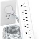 Extension Cord 10 ft - Long Power Strip Surge Protector, 6 AC Outlet 4 USB (2 USB C), Flat Plug, Wall Mount, Multi Plug Outlet Extender Desk Charging Station for Home Office Dorm Room Essentials (White & Grey)