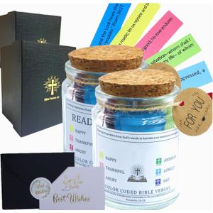 Bible Verse Jar, 90 Color Coded Prayer Scripture Cards for Emotions and Feelings, Christian Gifts for Women, Mothers Day Gift, Her Graduation Gifts, Prayer Bible Verse Comes (2pcs)