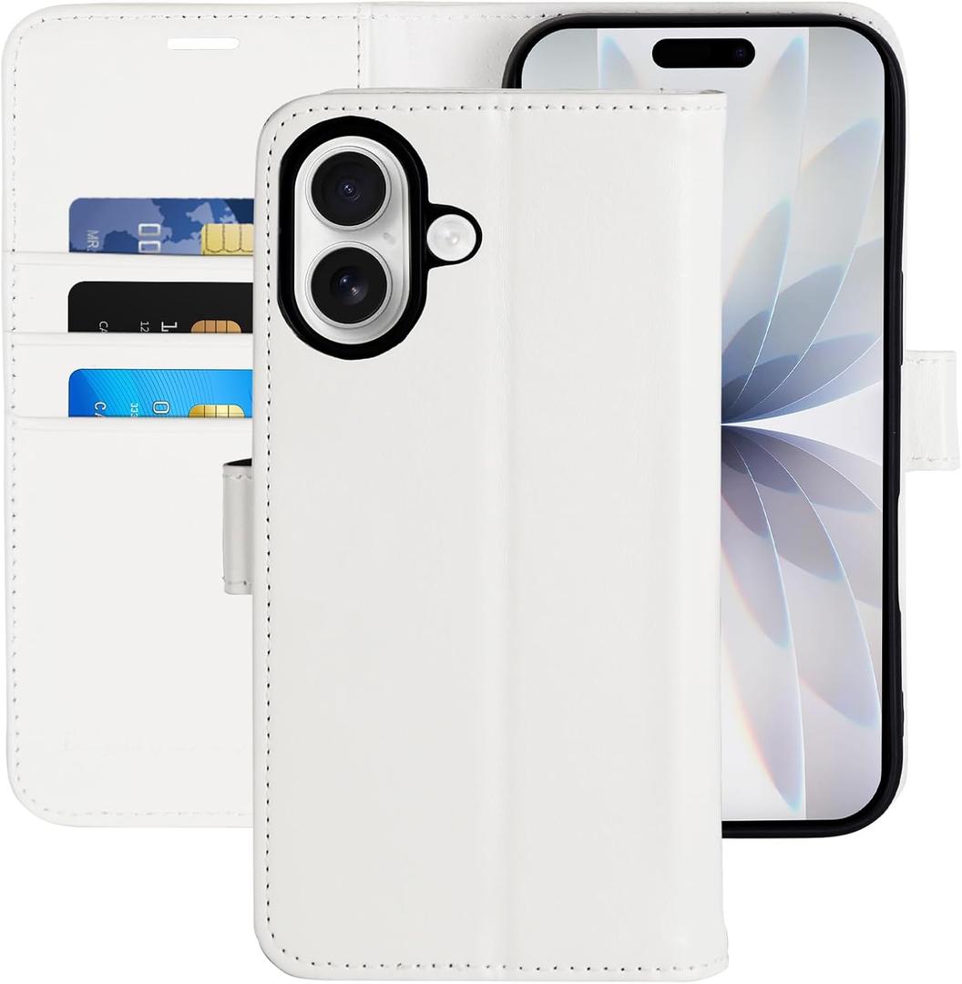 MONASAY Wallet Case for iPhone 17 6.3 Inch,Magnetic Flip Cover with Card Holder Slots and Kickstand RFID Blocking Shockproof PU Leather Folio Compatible with iPhone 17 Phone Case, White
