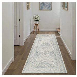 2x6 Blue Washable Vintage Runner Rug for Living Room Bedroom Soft Tranditional Non Slip Runner Area Rug Lightweight Floral Low Pile Distressed Runner Kitchen Hallway Bedroom Bathroom