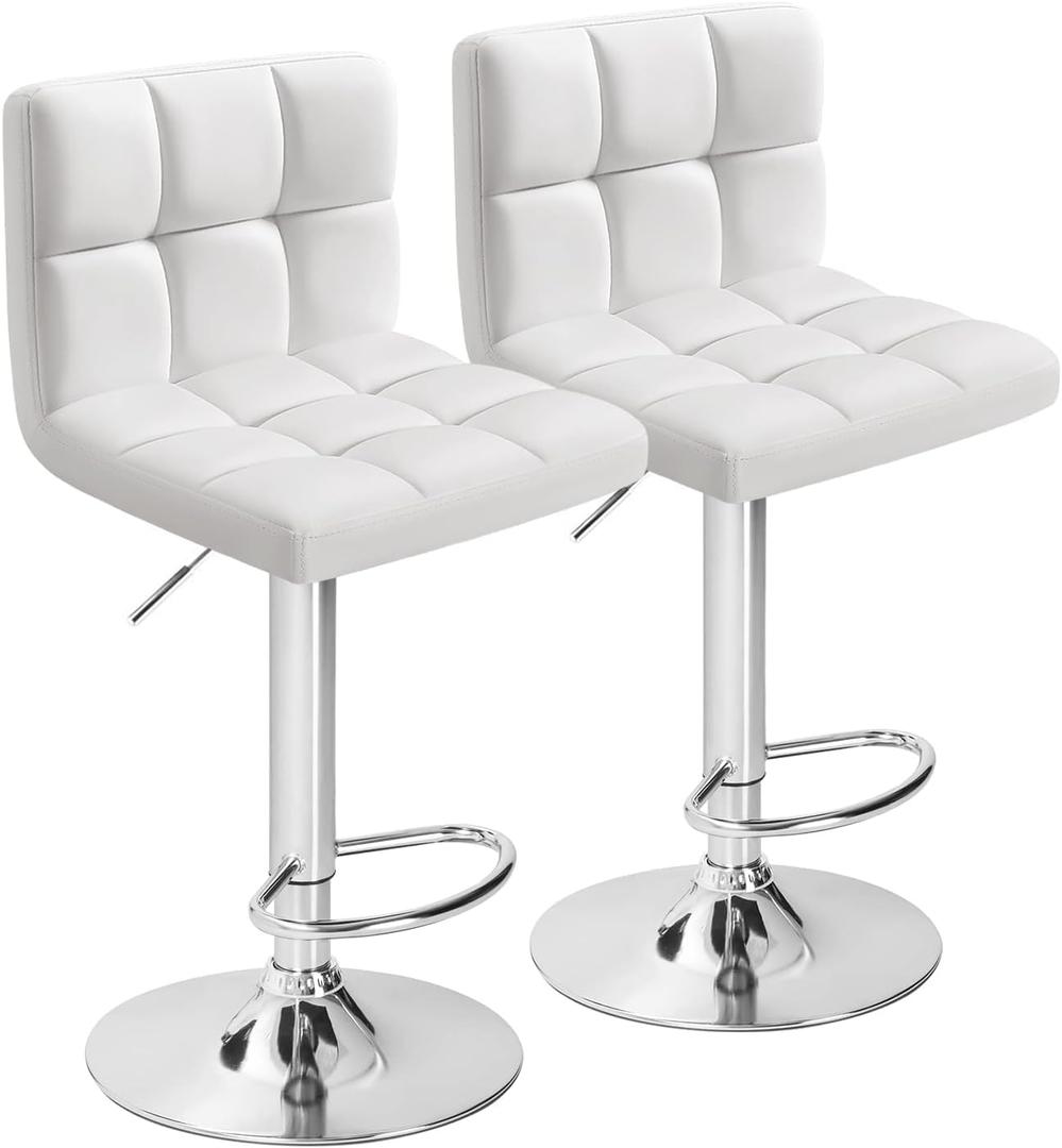 Furmax Bar Stools Modern Pu Leather Swivel Adjustable Hydraulic Bar Stool Square Counter Height Stool Set of 2 (White) (Armless)