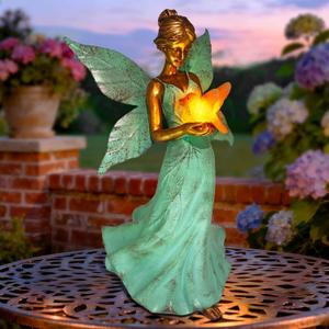 Solar Fairy Garden Statue Decor - 10 Inch Leaf Angel Girls Resin Waterproof Home Decoration with Hummingbird LED Lights for Bedroom Balcony Table Yard Patio, Gifts for Women Mom Grandma Birthday