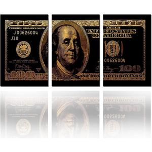 Tucocoo Gold 3 Pieces Inspirational Canvas Wall Art,Dollar Decoration for Office and Home Decor, Canvas Art Home Decor Wooden Framed Ready to Hang Posters and Prints - 60”X28”