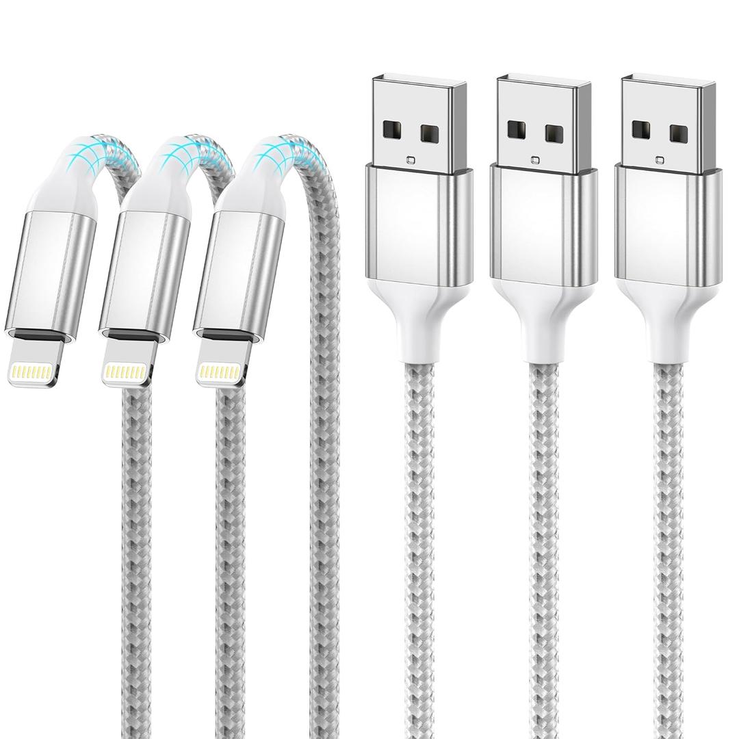 6ft Lightning Cable MFi Certified, 3Pack Long Braided iPhone Charger Cord Fast Charging, 6 foot Heavy Duty Lightning to USB A Charge Cord for Apple iPhone 14 13 12 11 Pro Max XR XS 8 SE, iPad Air Mini