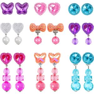 Hicarer 9 Pairs Girls Clip on Earrings Pretend Princess Play Earrings Jewelry Set(Bright Colors)