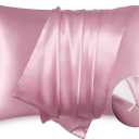 Bedsure Satin Pillowcase with Zipper, Similar to Silk Pillow Cases 2 Pack, Satin King Size Pillow Cases Set of 2, Silky & Soft Pillow Cover for Hair and Skin, Gifts for Women Men, Pink, 20x36 Inches