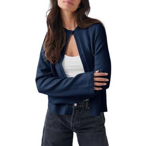 Saodimallsu Womens Lightweight Cardigans Open Front Long Sleeve One Button Casual Crewneck Loose Knit Shrug Sweater (Blue, M)