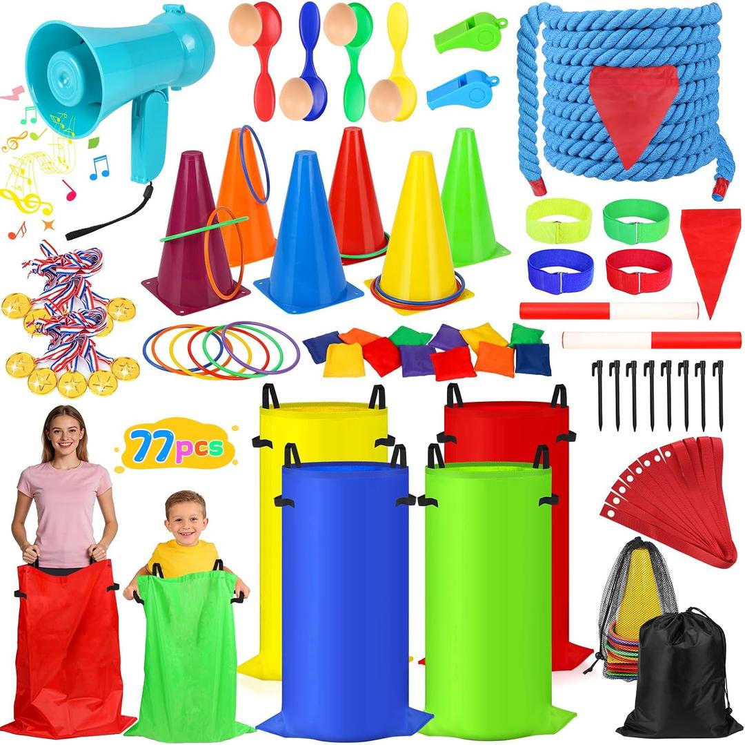 77 Pcs Field Day Games, 8-in-1 Outdoor Games for Kids and Adults