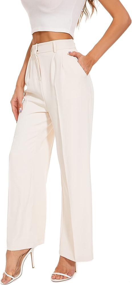 FUNYYZO Wide Leg Pants Women's High Elastic Waisted in The Back Business Work Trousers Long Straight Suit Pants L