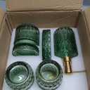 EMPO 6PCS Bathroom Clear Glass Accessories Set (Lotion Soap Dispenser, Soap Dish, Toothbrush Holder, Tumbler, Cotton Swab Jar), Contemporary Modern Decor Crystal Vintage Gift (6pcs Green)