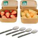 34oz+17oz Meal Prep Containers Disposable with Lids Food Containers | 50 Pack Disposable Kraft Paper Bowls, Lids & Sporks, Leak-Proof, Microwavable and Freezer Friendly for To Go, Take Out, 25 Count 34oz + 25 Count 17oz
