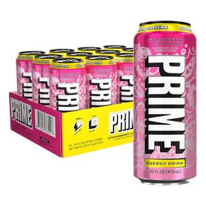 PRIME Energy STRAWBERRY LEMONADE, Sugar Free Energy Drink, 200mg Caffeine and 355mg of Electrolytes for Hydration, Low Calorie, Vegan, Gluten Free,16 Fluid Ounce, 12 Pack (EXP 06/19/27)
