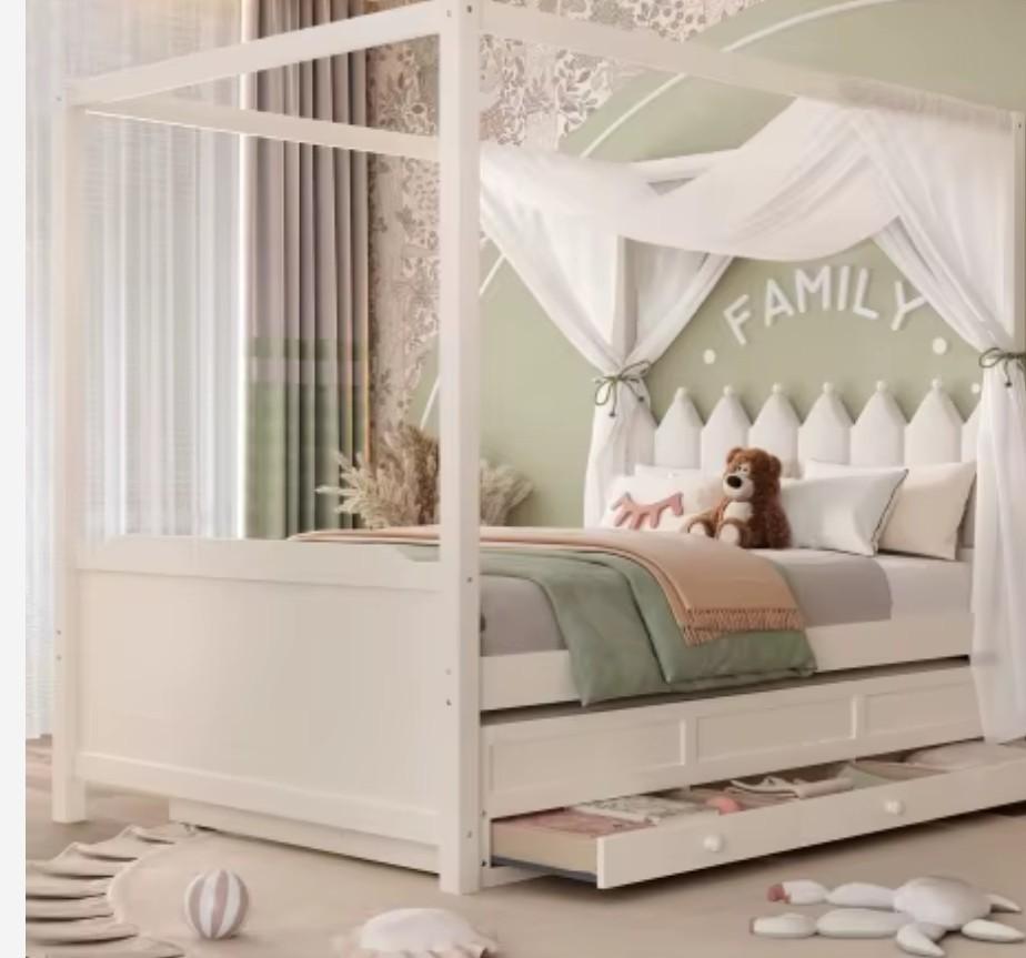 Modern Adjustable Full Platform Bed with 3 Drawers Princess Canopy Bed Frame