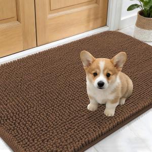 OLANLY Dog Door Mat for Muddy Paws 30x17, Absorbs Moisture and Dirt, Absorbent Non-Slip Washable Doormat, Quick Dry Chenille Mud Mat for Dogs, Entry Indoor Entryway Carpet for Inside Floor, Mocha