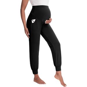 Happy.angel Women's Maternity Pants with Pockets, Loose Joggers Sweatpants for Workout Soft Lounge Pregnancy Clothes (XX-Large, Black)