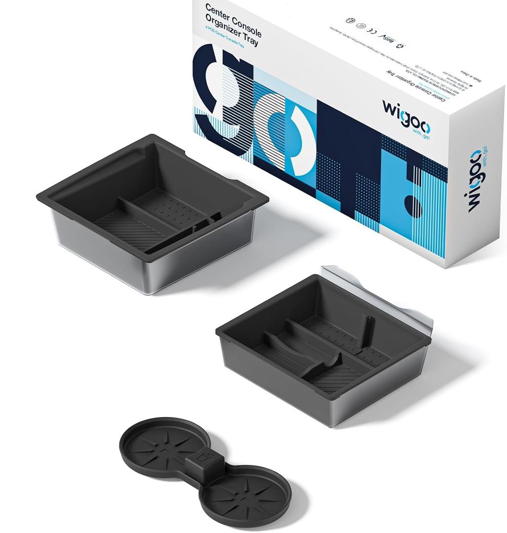 Wigoo Tesla New Model Y Juniper & Model 3 Center Console Organizer [Double Layer Space, Slide smoothly] Model 3 (2024~2025)/New Model Y Juniper Accessories, 3PCS Black