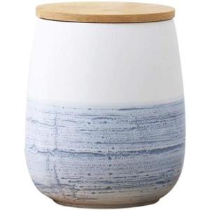 Food Storage Jar White Ceramic Food storage canister with Airtight Wooden Lid for serving Coffee, Tea, Sugar, Spice and More (1000ml)