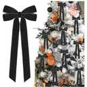 12Pcs Black Velvet Ribbon Bows Halloween Tree Decorations,5in x 10in Christmas Ornaments for Tree Home Party Front Door Wreath Holiday Decor