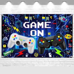 Avezano Video Game On Birthday Decorations Video Game Birthday Party Banner for Kids Level Up Gamer Bday Party Backdrop 6 x 3.6 ft
