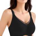 Seamless Bras for Women Wirefree, V Mesh Comfortable Bralette No Underwire Push Up Everyday Bras Wireless T-Shirt Bra (Medium, Black)