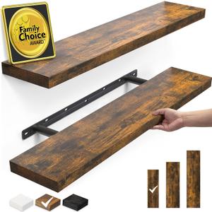 BAYKA Floating Shelves Set of 2, 22.5" Rustic Wood Wall Mounted Shelves for Bathroom, Bedroom, Living Room, Kitchen & Office, Hanging Display Shelf with 22 lbs Capacity (Rustic Brown)