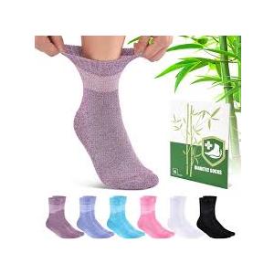 Cirorld Bamboo Viscose Diabetic Socks for Women, 6 Pairs Non Binding Wide Top, Seamless Loose Cushion Socks for Swollen Feet