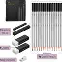 Mr. Pen- Drawing Sketching Pencil Set, 19 pcs, Graphite Pencils (10B-6H), Graphite Sticks, Erasers, Metal Sharpener, for Drawing, Sketching, Shading & Art Projects (Black)