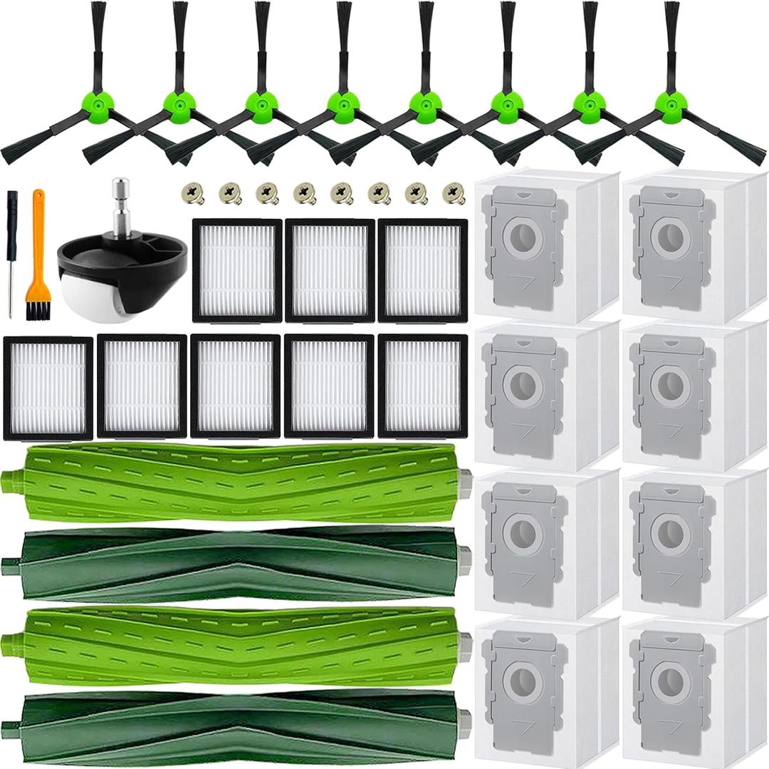 Replacement Parts - Replenishment Kit for Roomba e, i, and j Series i2 i3 i3+i4 i4+ i6 i6+ i7 i7+ i8 i8+ Plus E5 E6 E7 Combo i5 and j5 Series,Roller Brush,Side Brushes,HEPA Filter,Front Caster Wheel