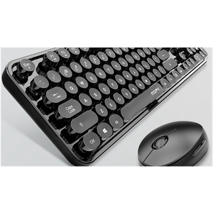 Wireless Keyboard and Mouse Combo, MOFII 104 Keys Full Size Retro Round Keys Typewriter Keyboards Ergonomic Keyboards and Mouse Wireless for Windows, PC, Laptop, Desktop Black