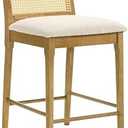 Armen Living Tobias Coastal Modern Wood Counter Height Kitchen Bar Stool in Amber Glow Finish with White Boucle Fabric Upholstered Seat