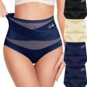 Women's Underwear 4 Pack High Waisted No Muffin Top Tummy Control Ladies Panties Postpartum Briefs Full Coverage (Large)