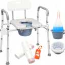 3-in-1 Adjustable Bedside Commode with Padded Seat and Backrest,Includes 40 Liners and 6.5QT Foldable Bucket,8-Level Height & 3-Level Width Adjustment,Fits Most Body Sizes,for Adults and Seniors