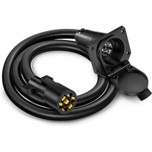 MICTUNING 7 Way Trailer Plug Socket Extension Cable - 7 Blade Trailer Wiring Connector Cord Wire 8ft 10-14 AWG