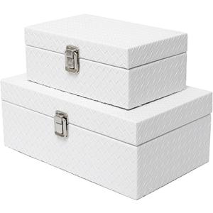 Faux Leather Decorative Jewelry Storage Organizer Boxes Set of 2, White