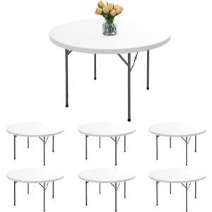 Fitted Table Cloth Round Cover - 6 Pack Elastic Round Tablecloths 60 Inch, White Non-Slip Reusable Dining Circle Table Protector for Outdoor Picnic, Party, Banquet