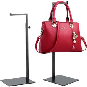Purse Display Stand - 2 Pack Solid Black Bag Display Rack Stands, Counter Adjustable Height Stainless Steel Purse Handbag Holder Display Stand