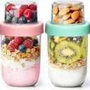 ComSaf Overnight Oats Containers with Lids (16oz+4oz, 2Pcs), Dual-Laryer Chia Pudding Jars with Dry and Wet Separation, Yogurt Parfait Cups for Oatmeal Cereal Nut Fruit, Meal Prep Glass Jars for Salad