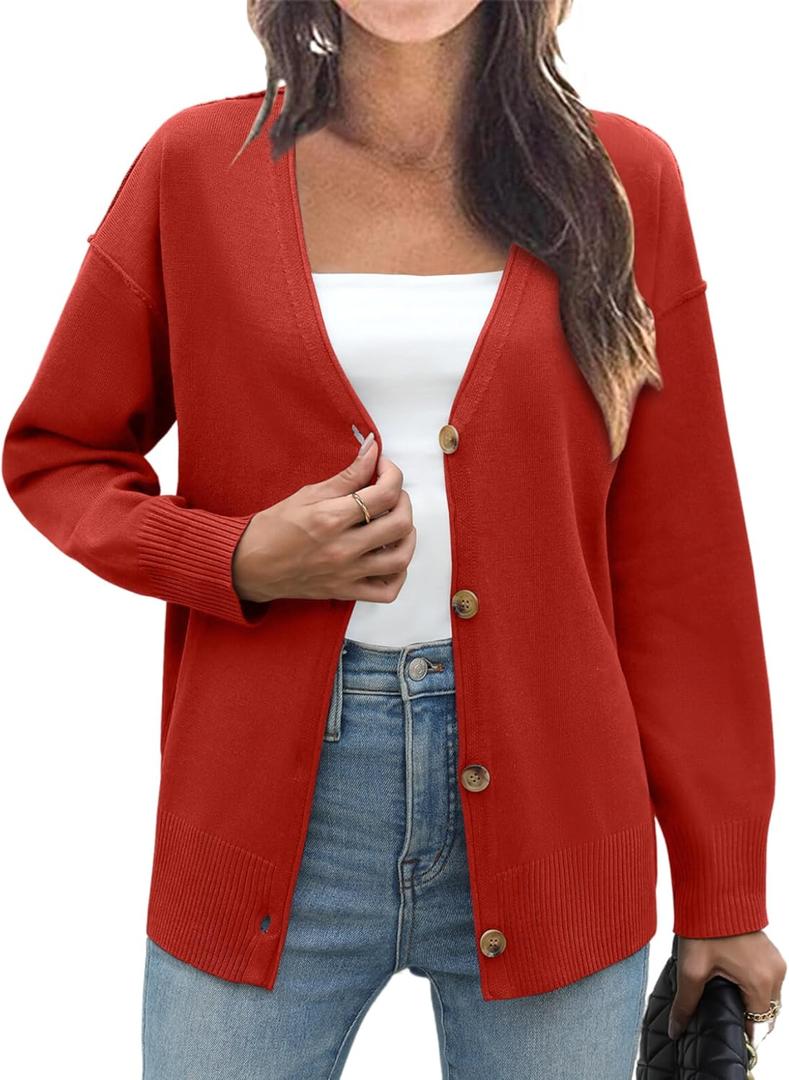 Zeagoo Women's Oversized Button Cardigan Sweaters 2026 Fall Open Front Lightweight Cardigans V Neck Loose Knit Outwear (S)